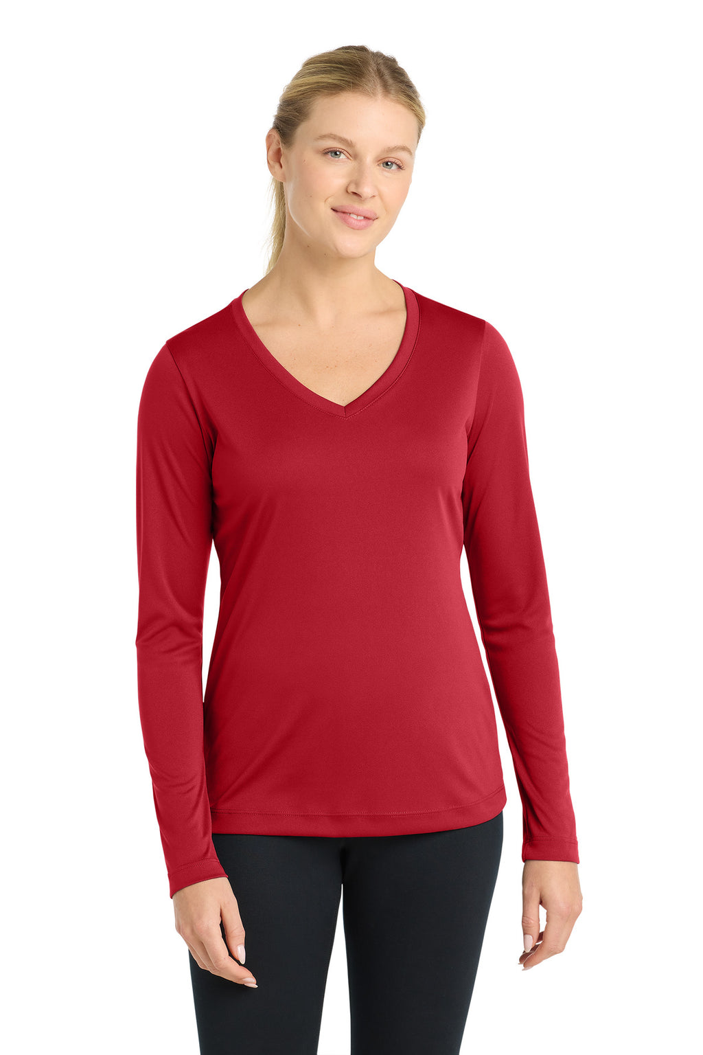 Sport-Tek Women's Long Sleeve PosiCharge Competitor V-Neck Tee – True Red