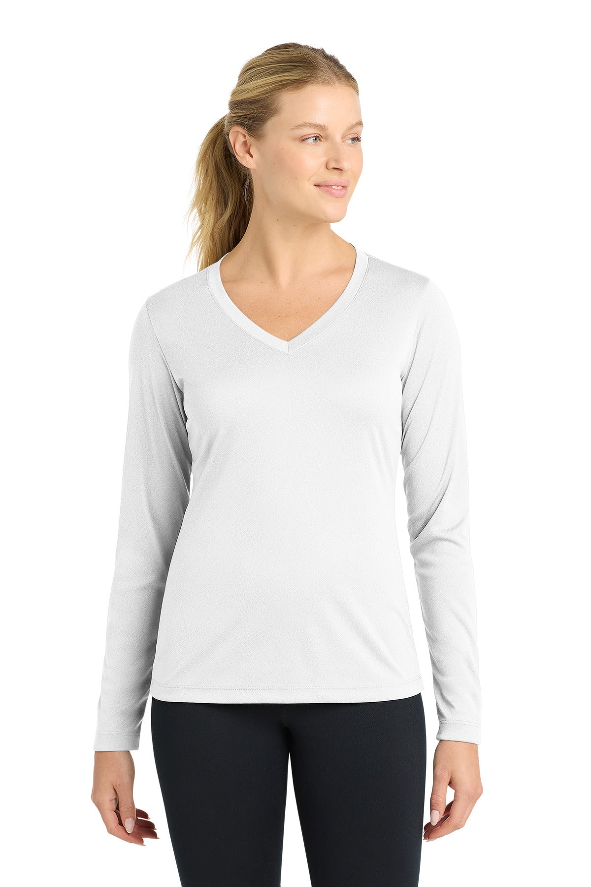 Sport-Tek Women's Long Sleeve PosiCharge Competitor V-Neck Tee – White