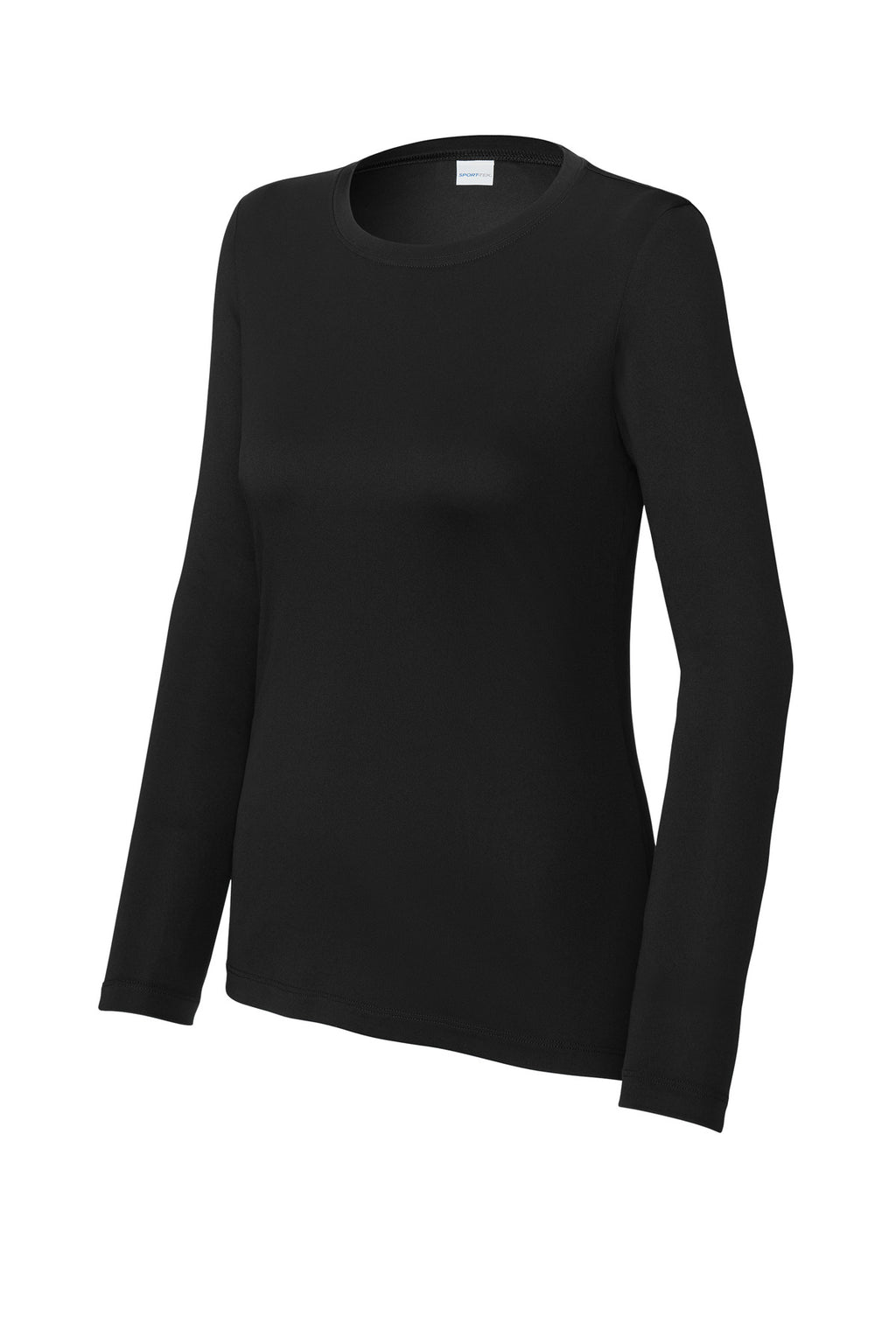 Sport-Tek Women's Posi-UV Pro Long Sleeve Tee – Black – flat front