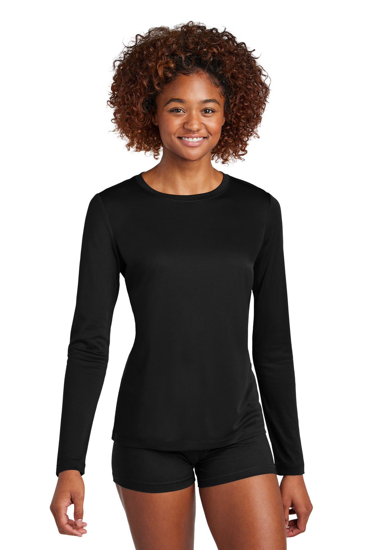 Sport-Tek Women's Posi-UV Pro Long Sleeve Tee – Black – front