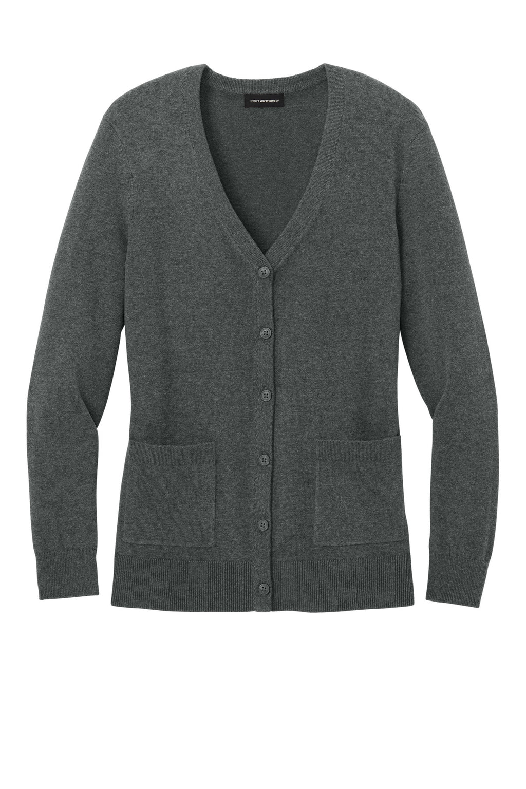 Port Authority Women's Easy Care Button-Up Cardigan Sweater – Charcoal Heather – flat front