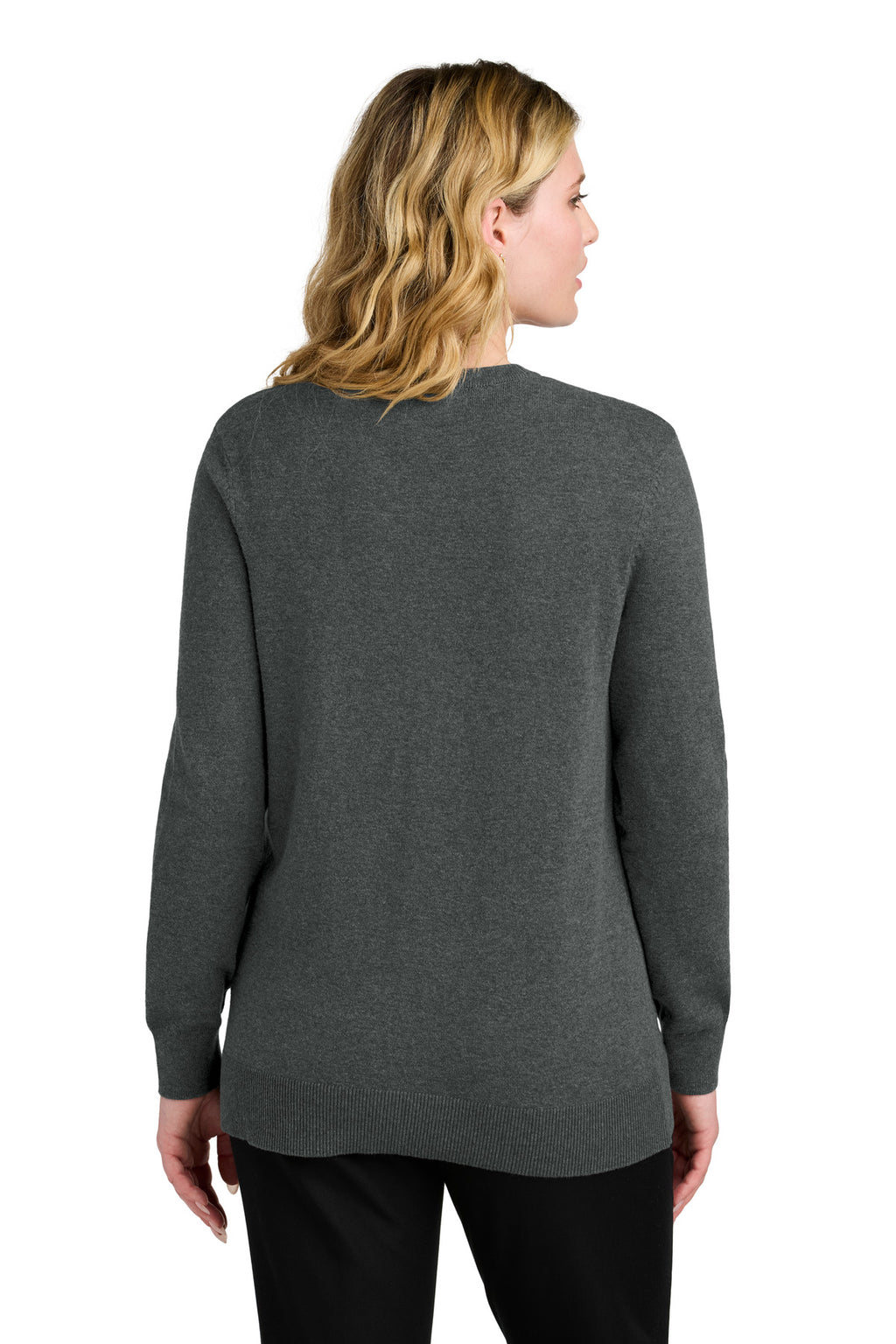 Port Authority Women's Easy Care Button-Up Cardigan Sweater – Charcoal Heather – back