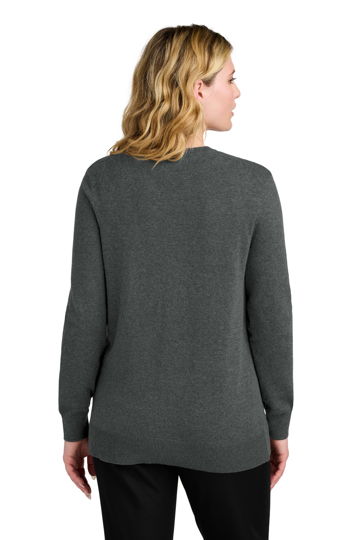 Port Authority Women's Easy Care Button-Up Cardigan Sweater – Charcoal Heather – back