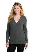 Port Authority Women's Easy Care Button-Up Cardigan Sweater – Charcoal Heather – front