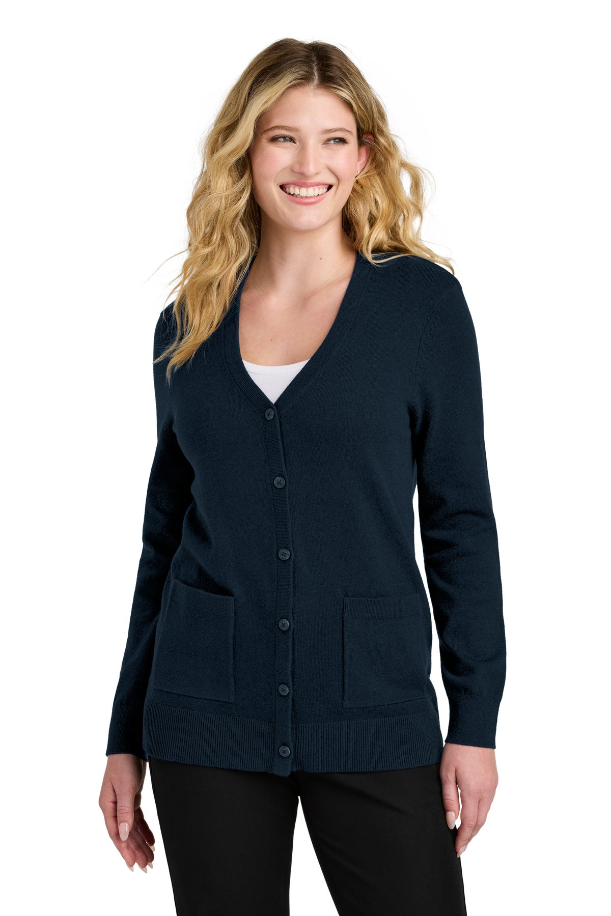 Port Authority Women's Easy Care Button-Up Cardigan Sweater – River Blue Navy