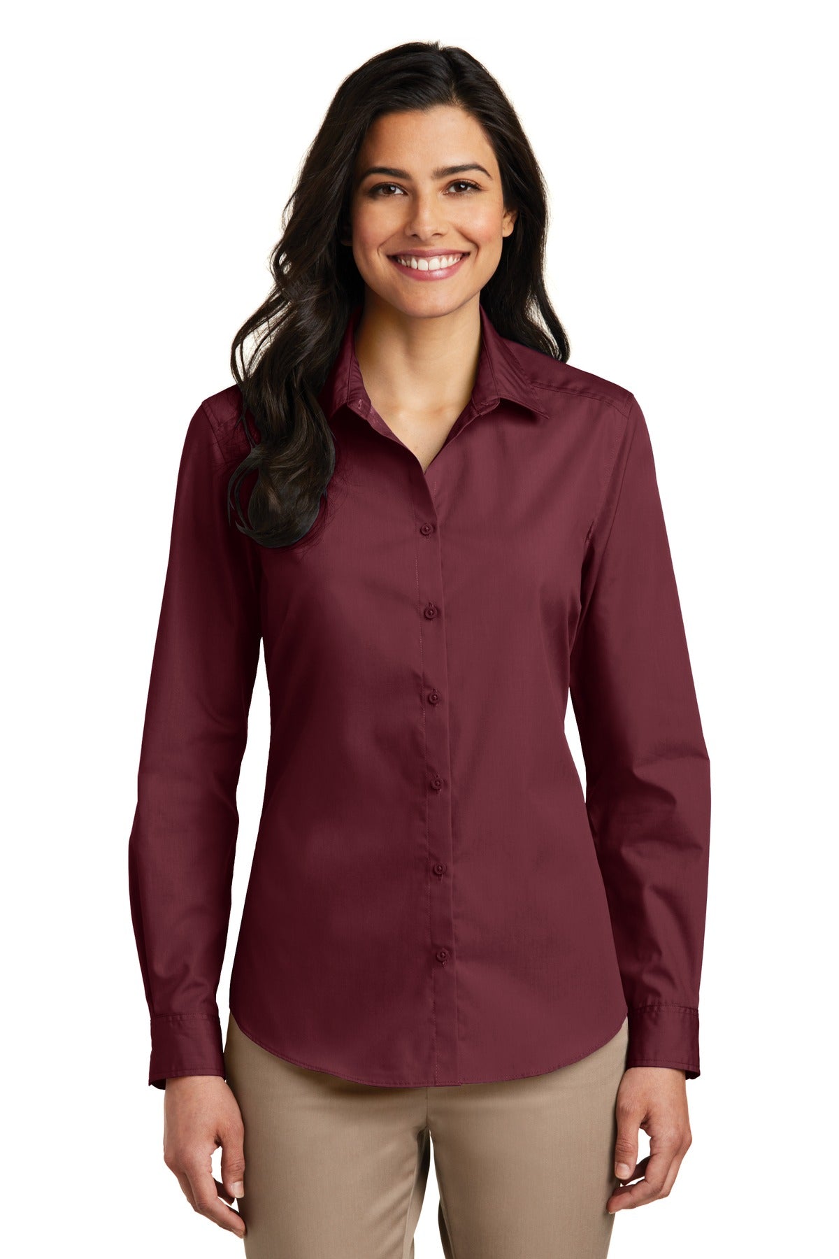 Port Authority Women's Long Sleeve Carefree Poplin Shirt – Burgundy