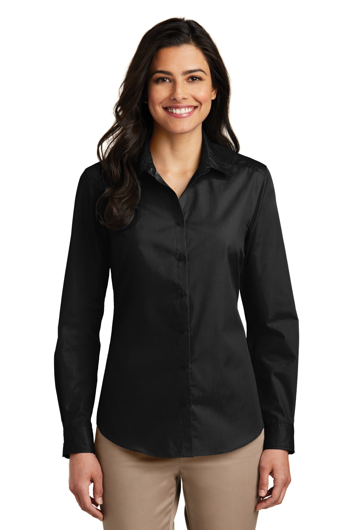 Port Authority Women's Long Sleeve Carefree Poplin Shirt – Deep Black