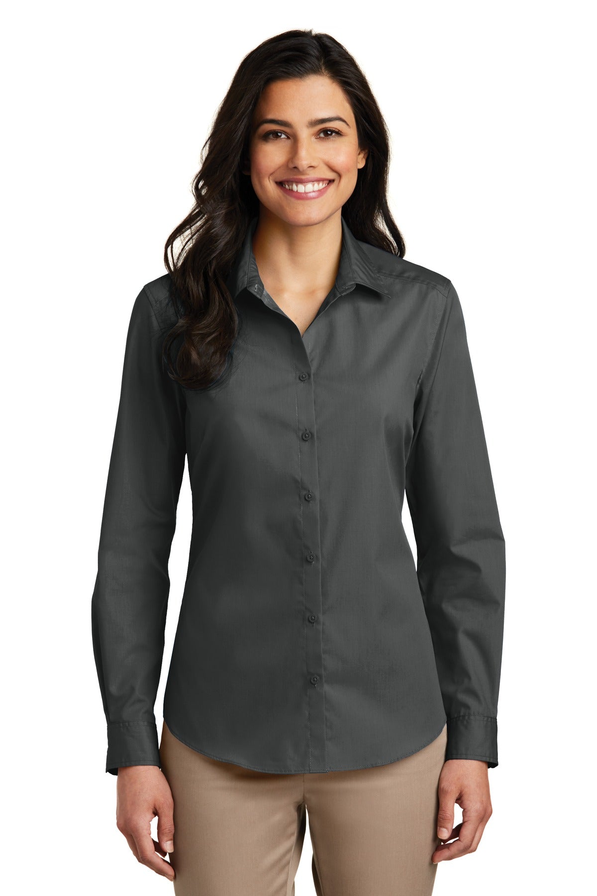 Port Authority Women's Long Sleeve Carefree Poplin Shirt – Graphite
