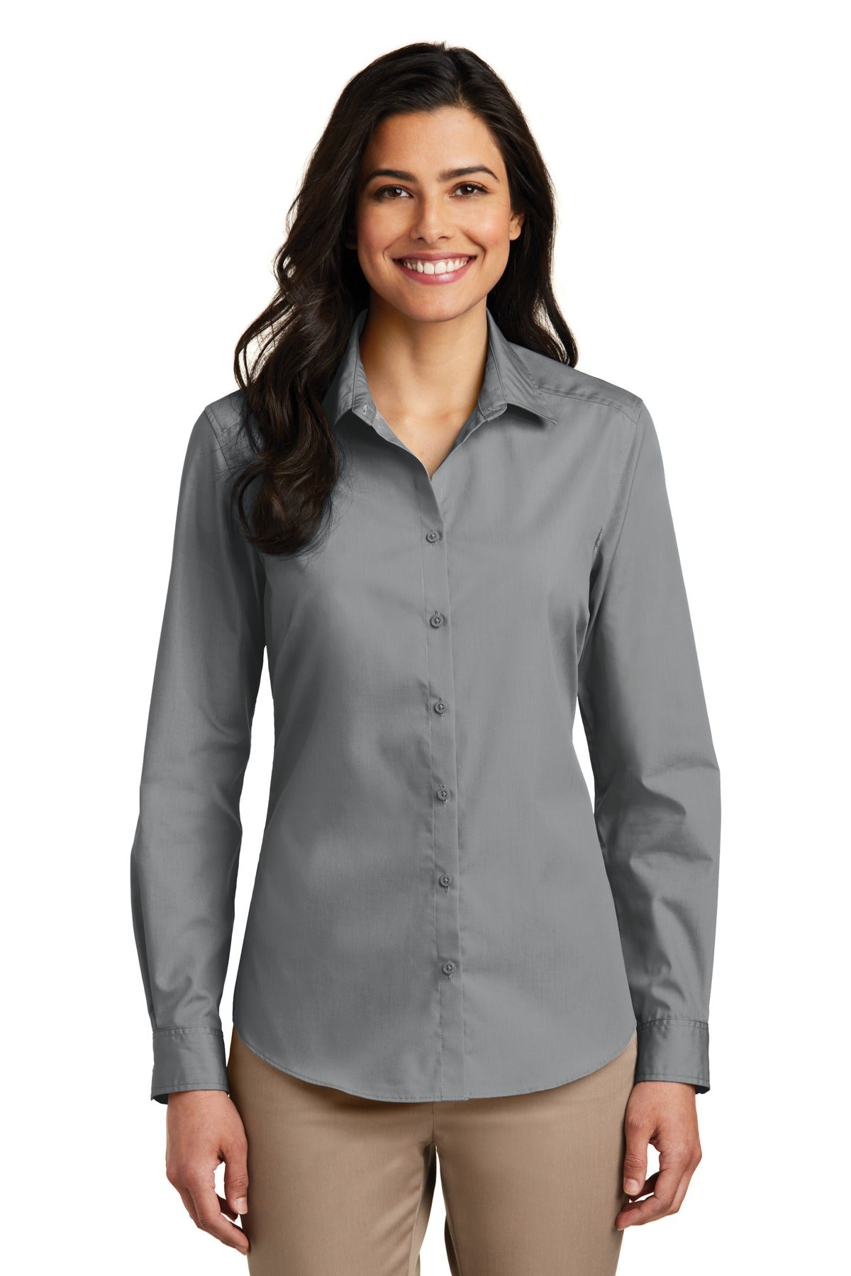 Port Authority Women's Long Sleeve Carefree Poplin Shirt – Gusty Grey