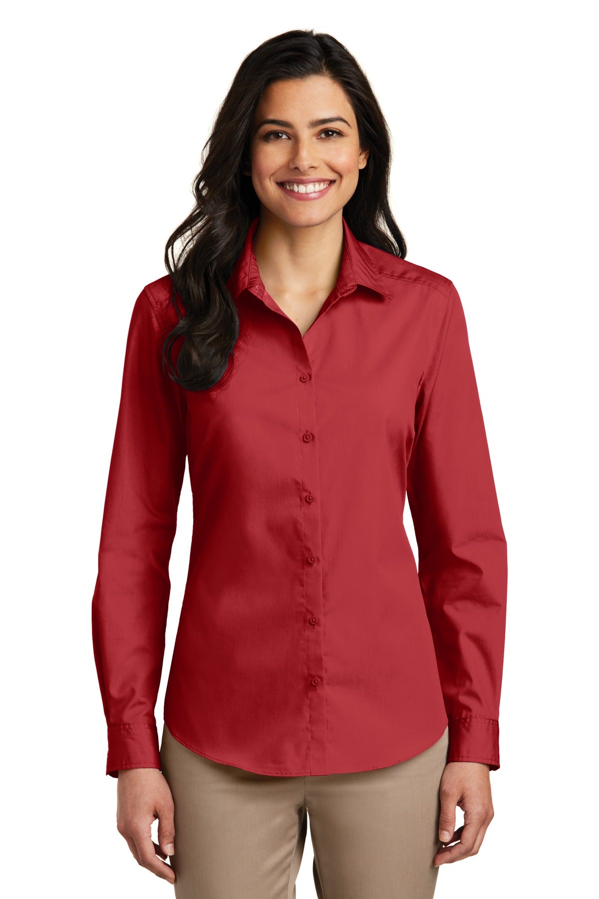 Port Authority Women's Long Sleeve Carefree Poplin Shirt – Rich Red