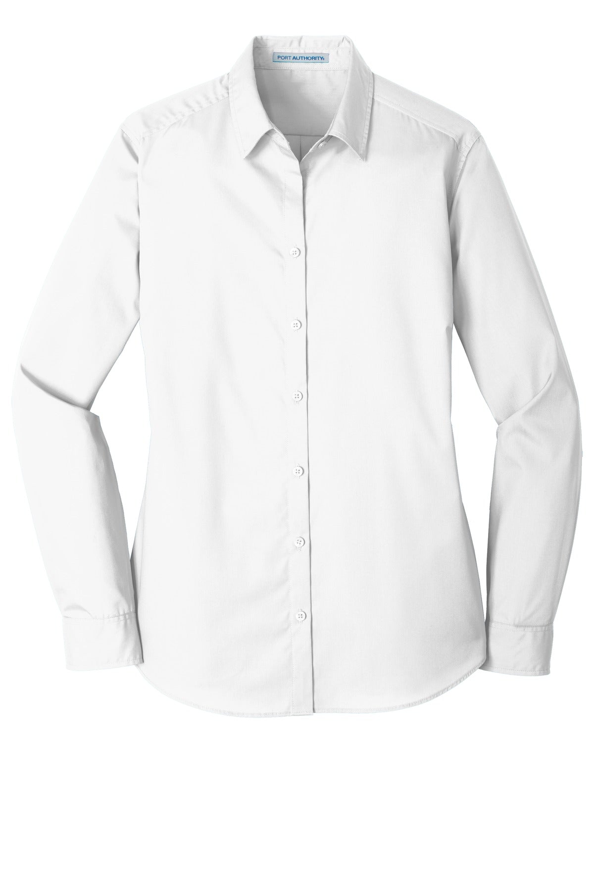 Port Authority Women's Long Sleeve Carefree Poplin Shirt – White – flat front