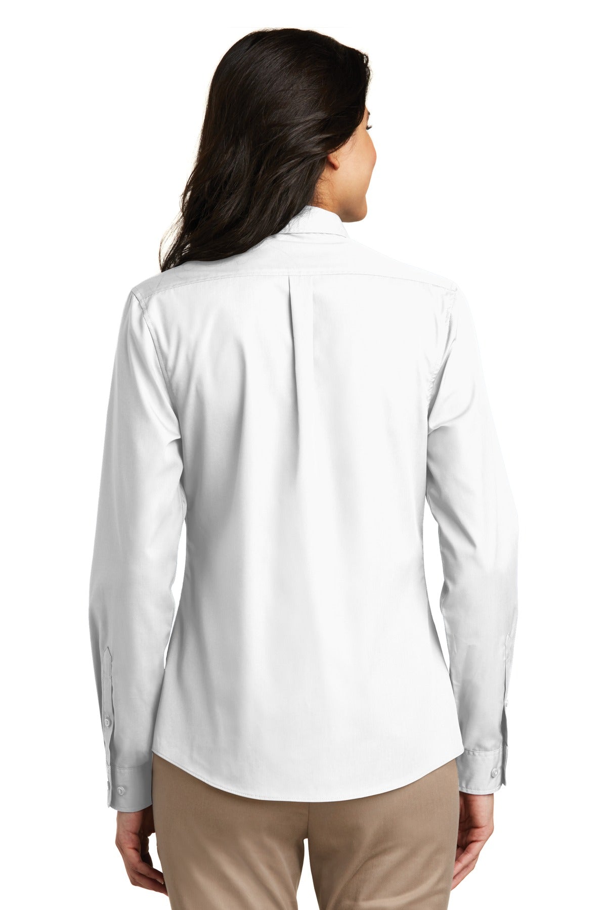 Port Authority Women's Long Sleeve Carefree Poplin Shirt – White – back
