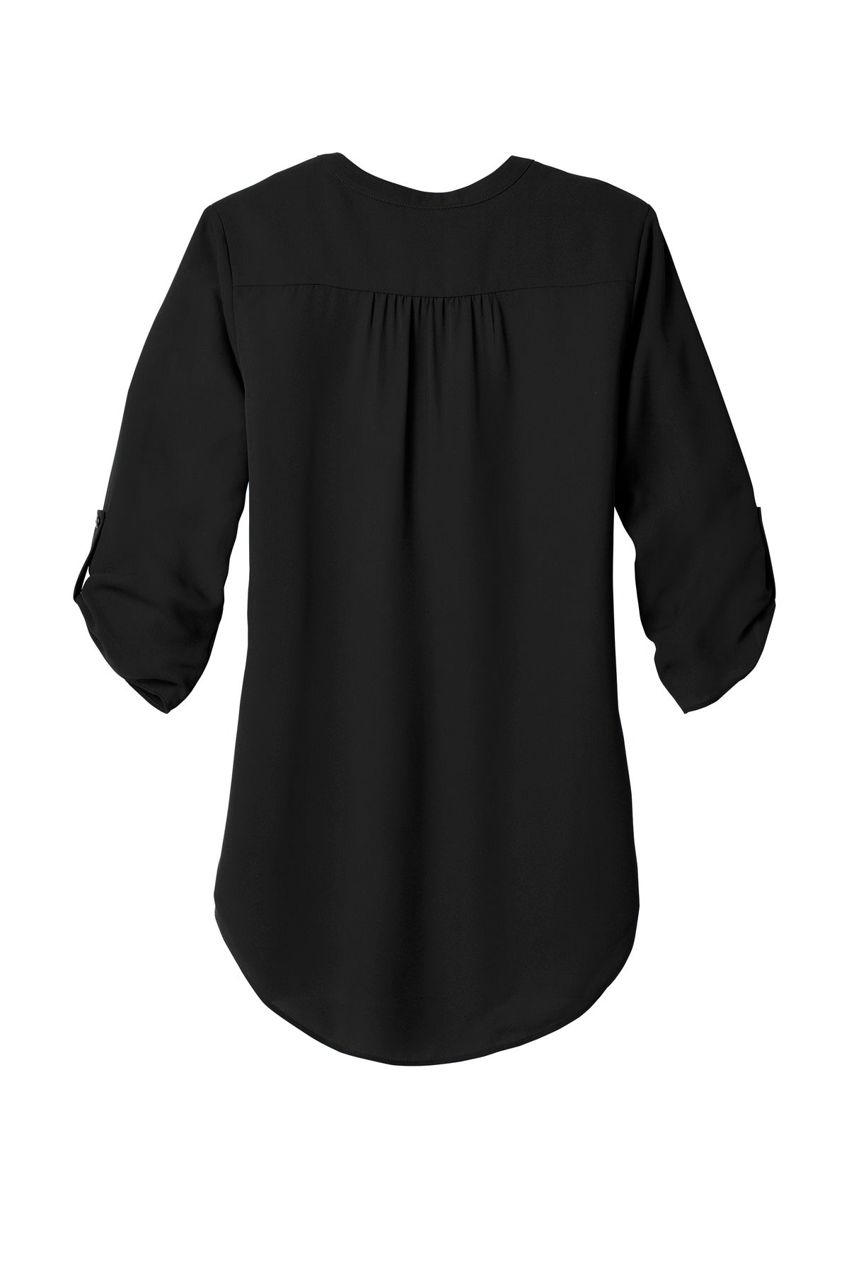 Port Authority Women's 3/4-Sleeve Tunic Blouse – Black – flat back