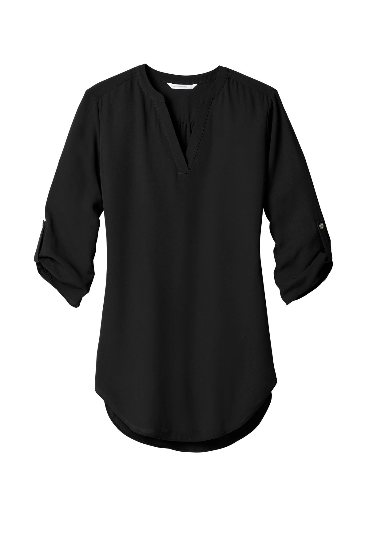 Port Authority Women's 3/4-Sleeve Tunic Blouse – Black – flat front