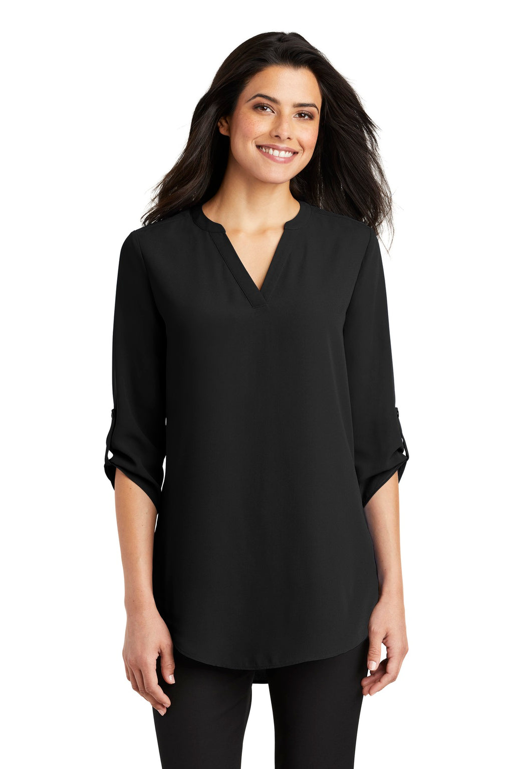 Port Authority Women's 3/4-Sleeve Tunic Blouse – Black – front