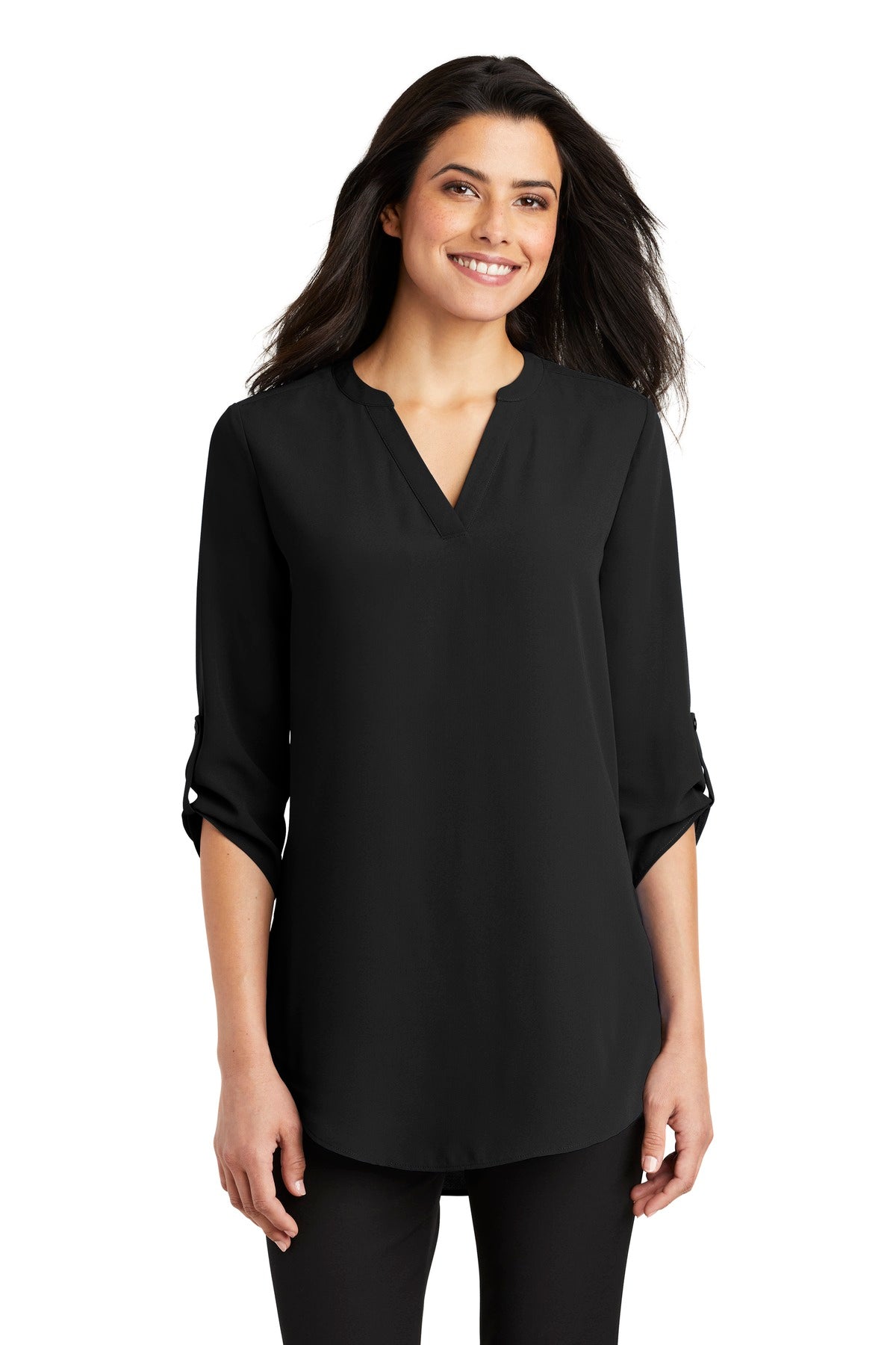 Port Authority Women's 3/4-Sleeve Tunic Blouse – Black – front