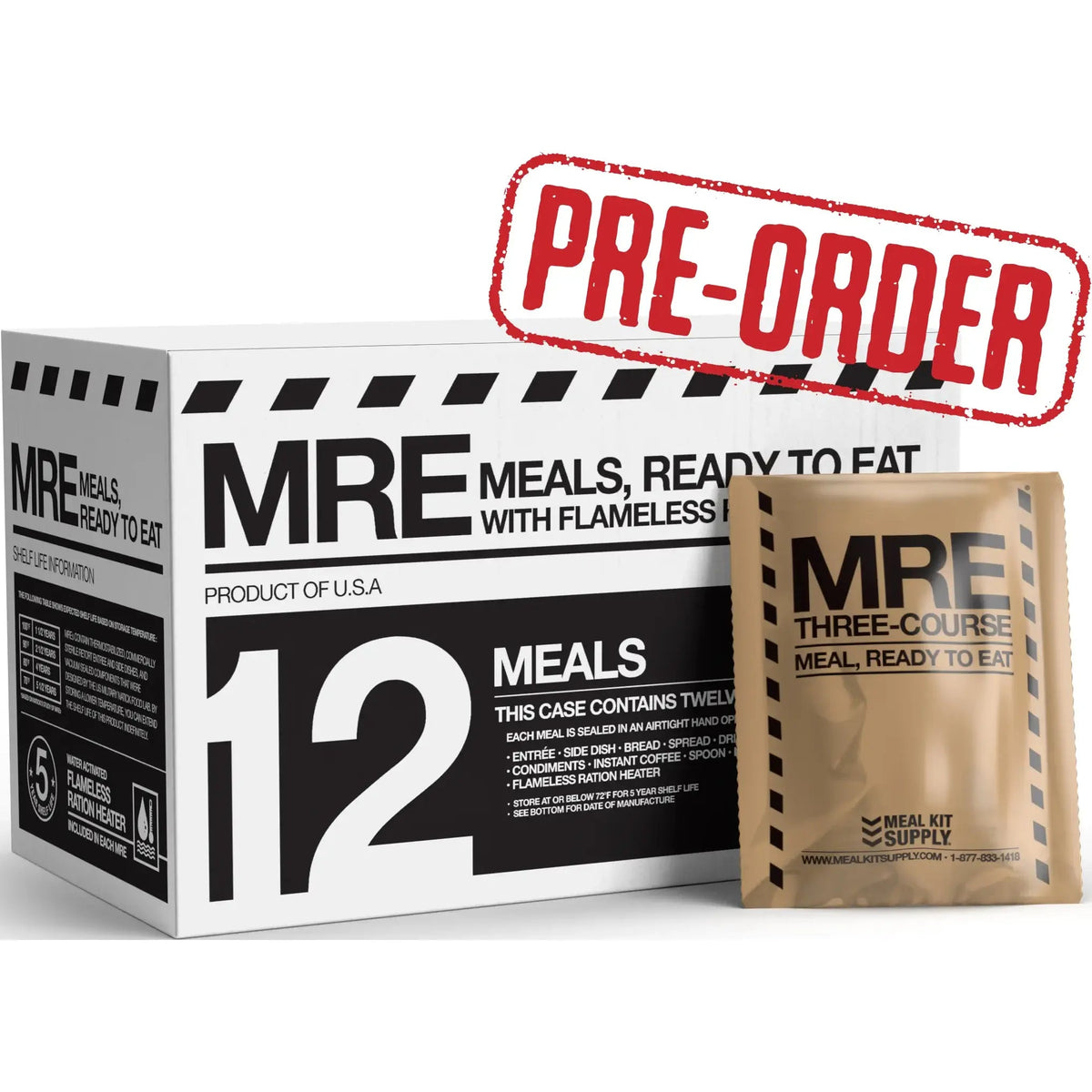 MRE Standard Meal Kit with Flameless Heater, 12/Case