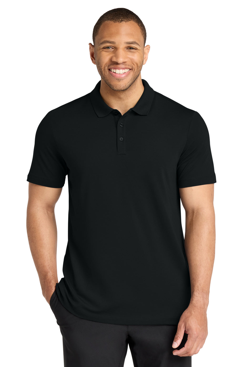 Mercer+Mettle Stretch Pique Polo – Deep Black – front