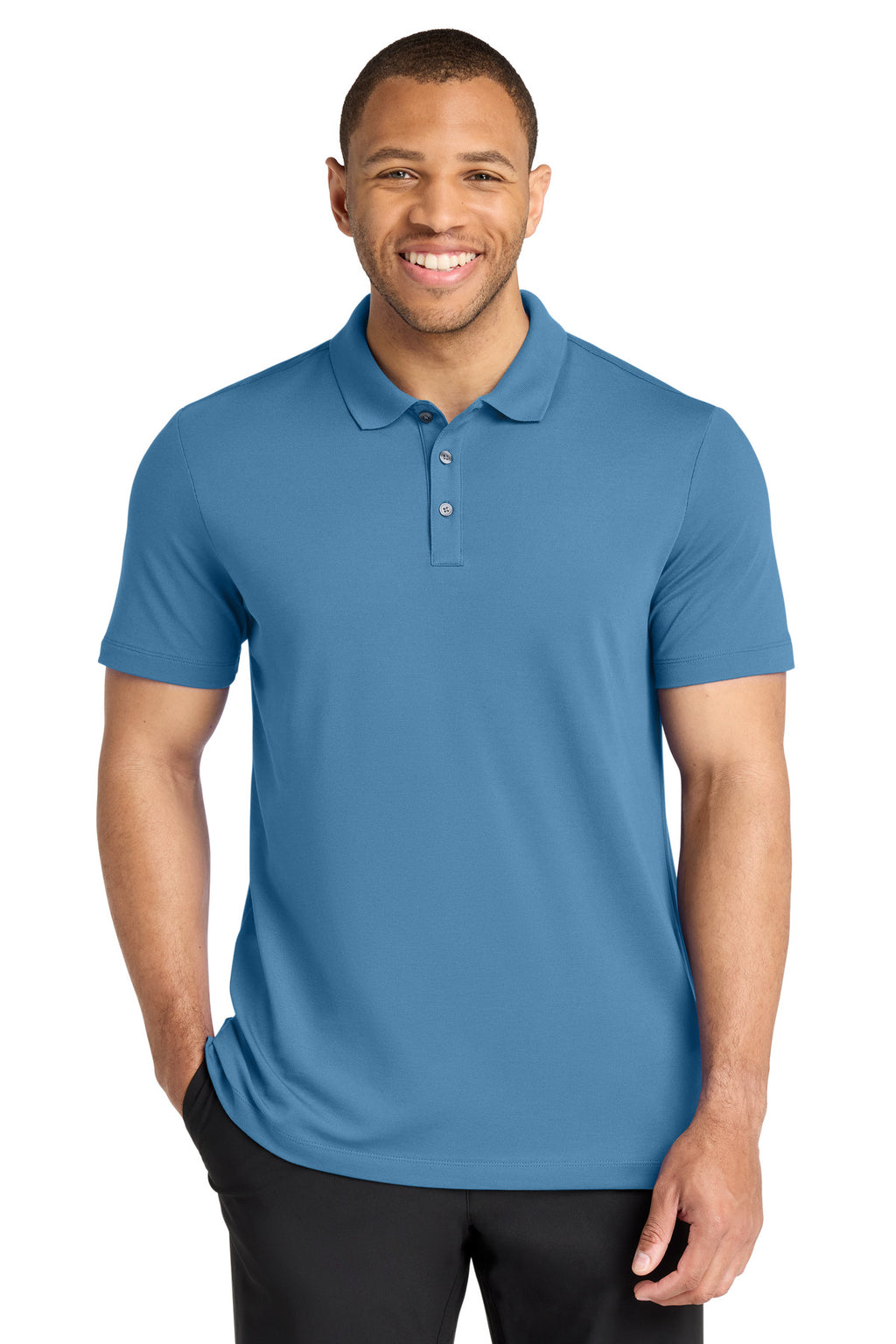 Mercer+Mettle Stretch Pique Polo – Parisian Blue – front