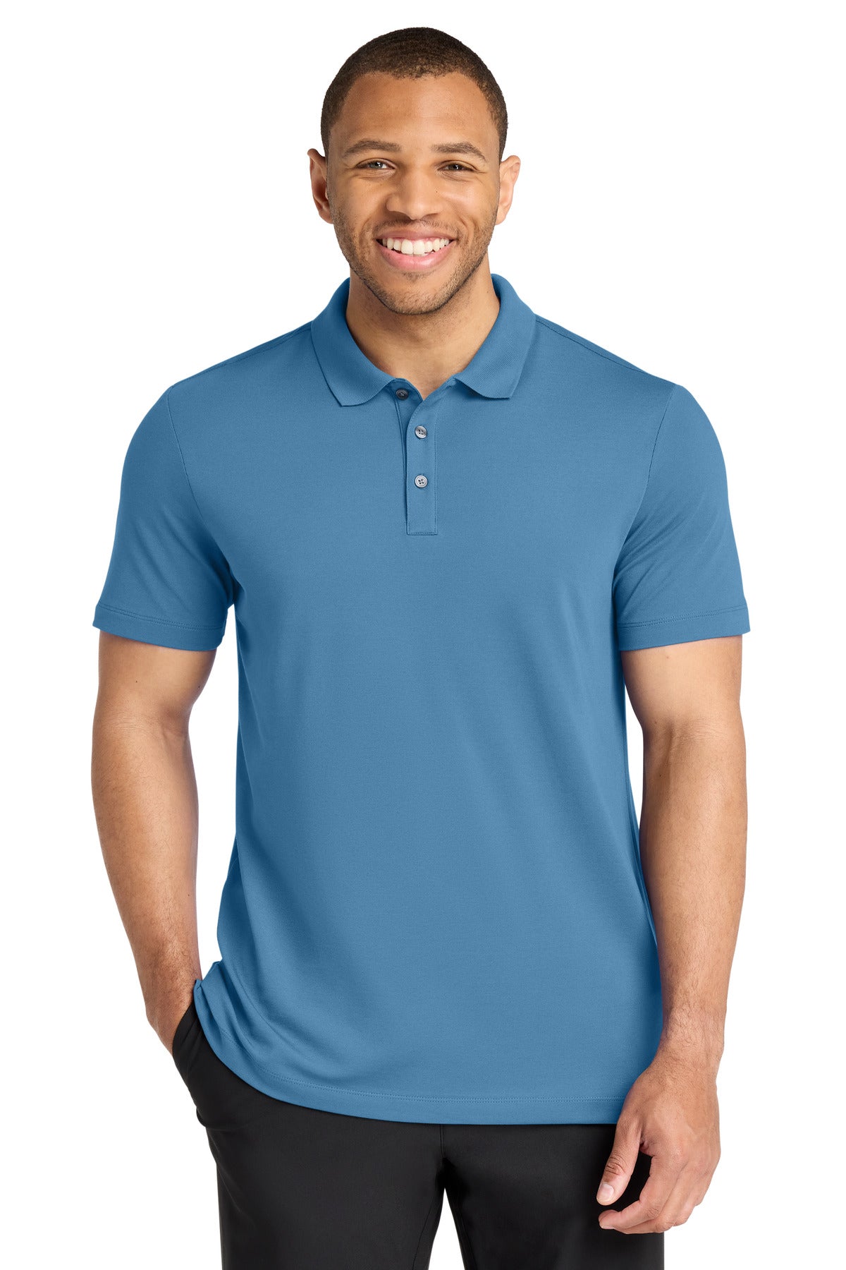 Mercer+Mettle Stretch Pique Polo – Parisian Blue – front