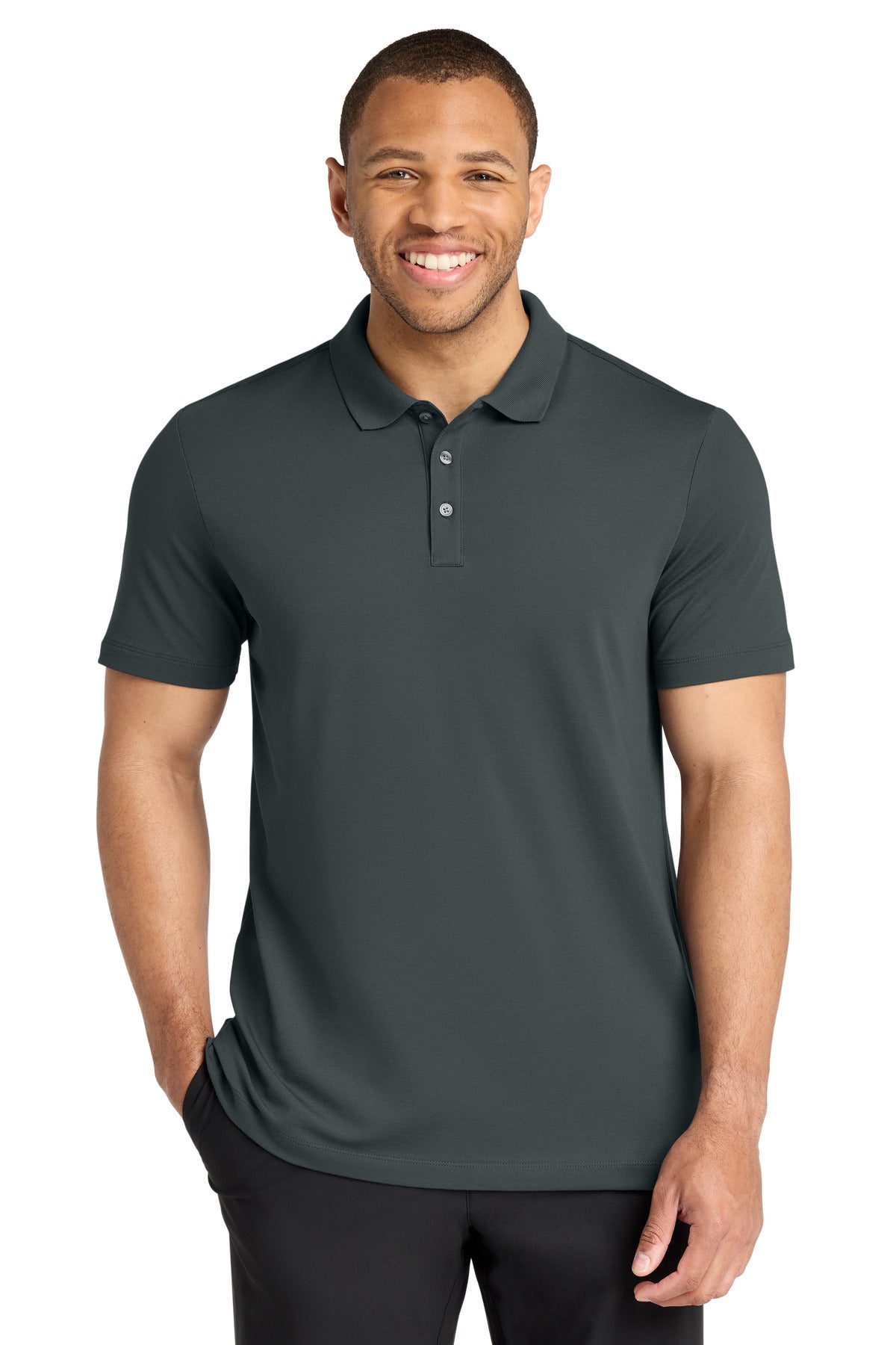 Mercer+Mettle Stretch Pique Polo – Storm Grey – front