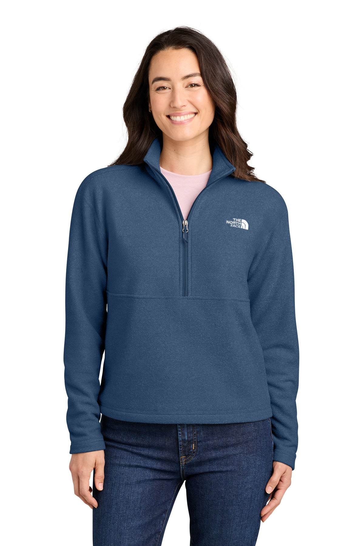 The North Face Women's Textured Pine Grove 1/2-Zip – Shady Blue Heather – front