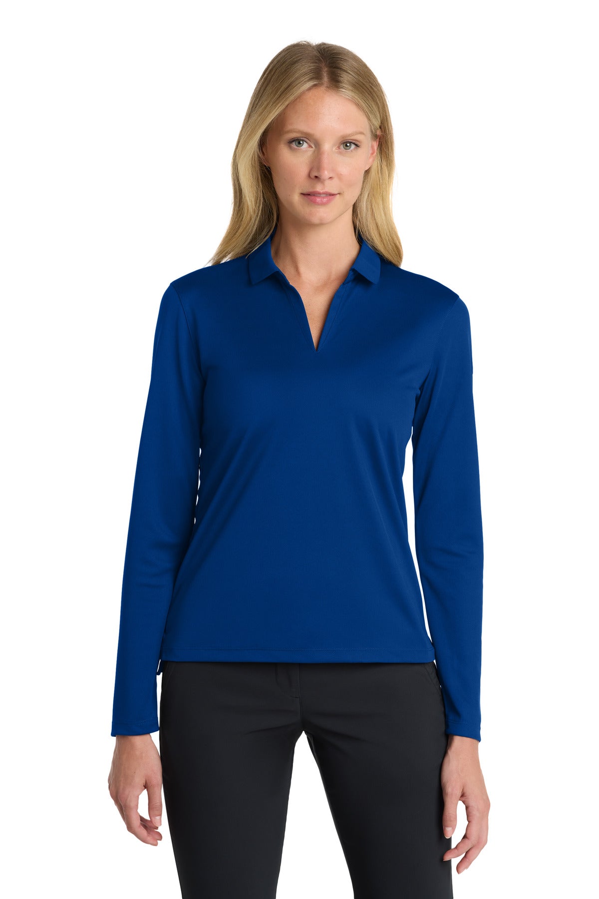 Nike Women's Dri-FIT Micro Pique 2.0 Long Sleeve Polo – Gym Blue – front