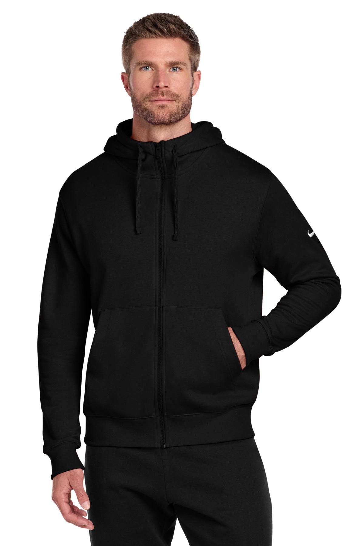 Nike Club Fleece Sleeve Swoosh Full-Zip Hoodie – Black
