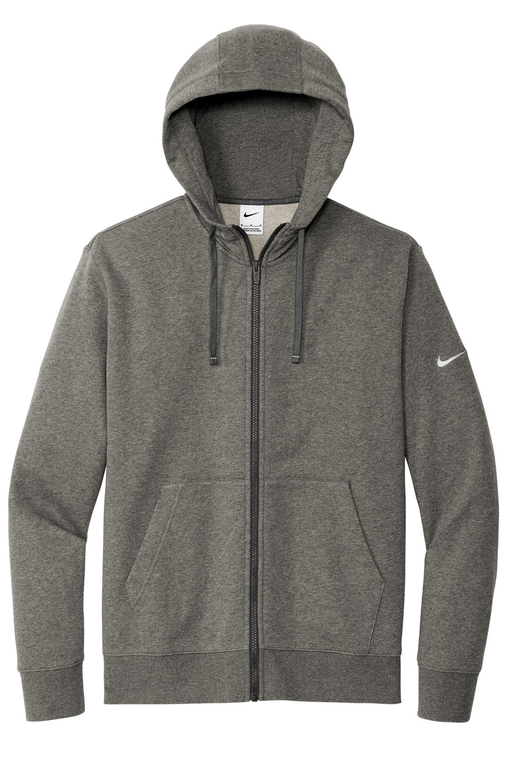 Nike Club Fleece Sleeve Swoosh Full-Zip Hoodie – Charcoal Heather – flat front
