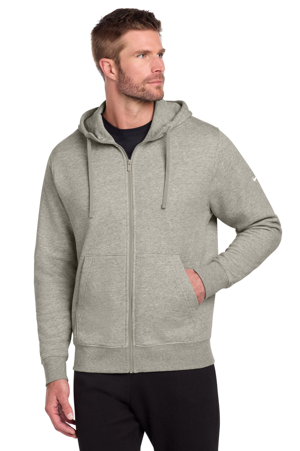 Nike Club Fleece Sleeve Swoosh Full-Zip Hoodie – Dark Grey Heather