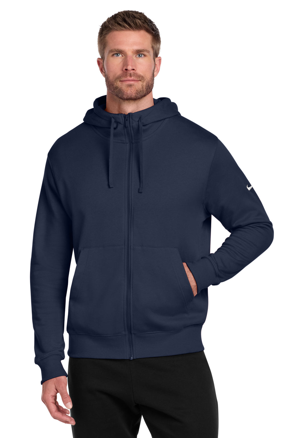 Nike Club Fleece Sleeve Swoosh Full-Zip Hoodie – Midnight Navy