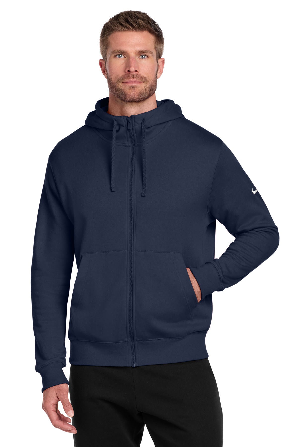Nike Club Fleece Sleeve Swoosh Full-Zip Hoodie – Midnight Navy