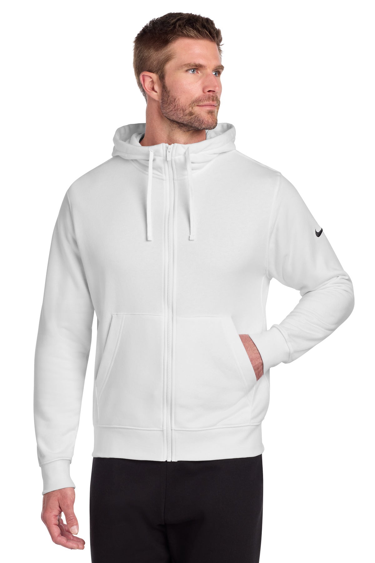 Nike Club Fleece Sleeve Swoosh Full-Zip Hoodie – White