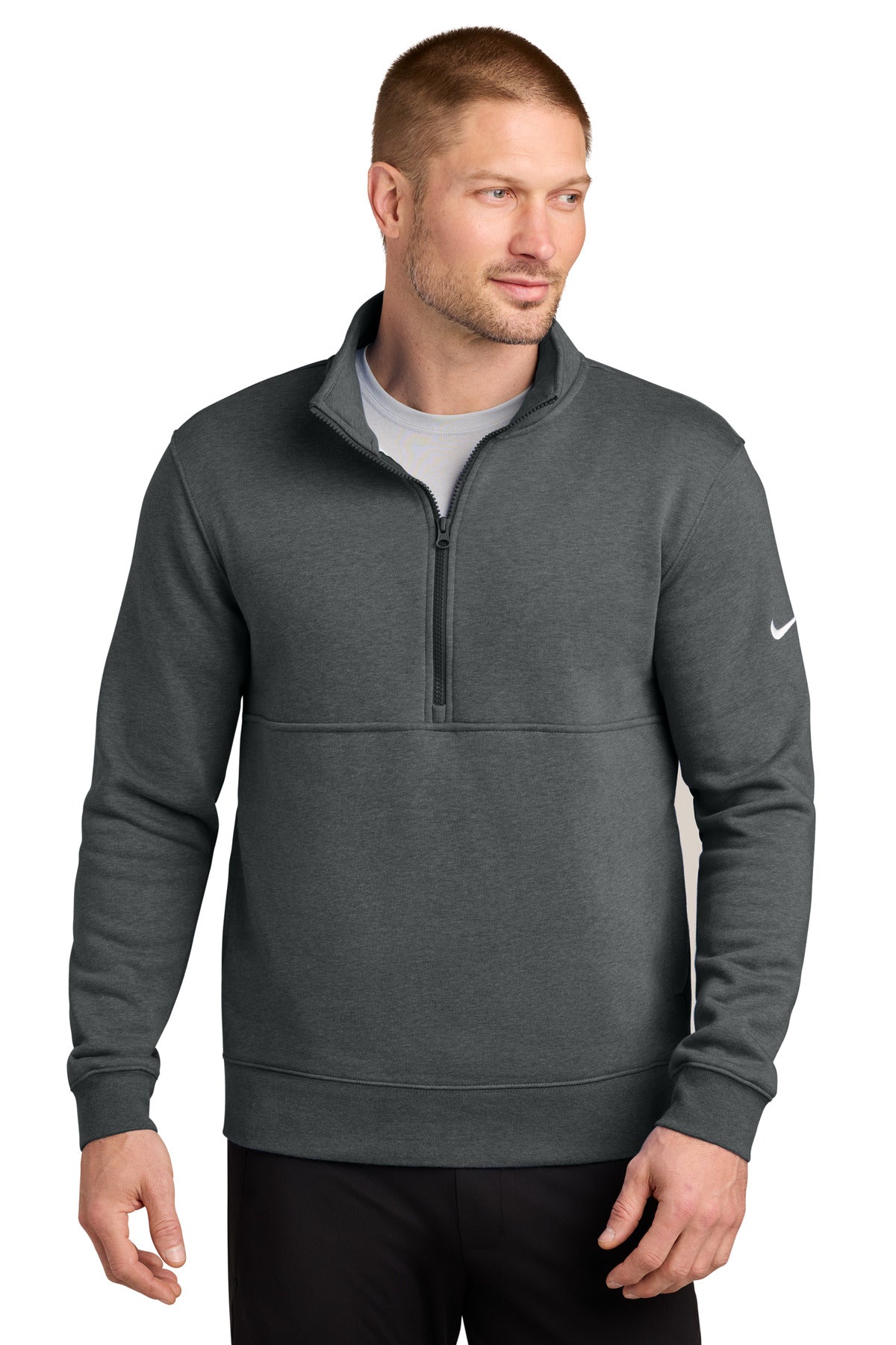 Nike Club Fleece Sleeve Swoosh 1/2-Zip – Charcoal Heather