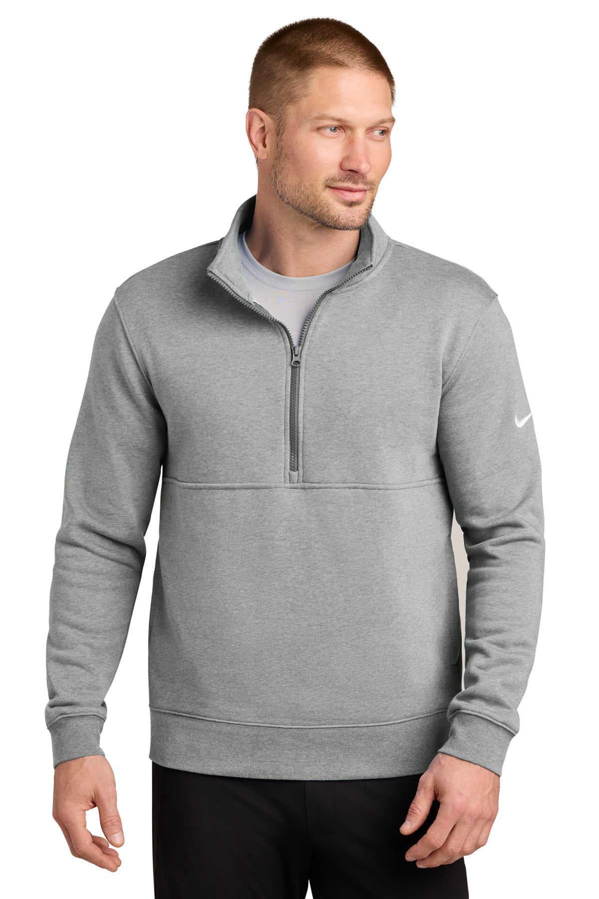 Nike Club Fleece Sleeve Swoosh 1/2-Zip – Dark Grey Heather