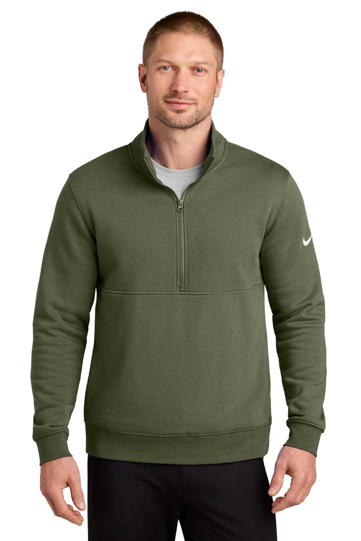 Nike Club Fleece Sleeve Swoosh 1/2-Zip – Medium Olive