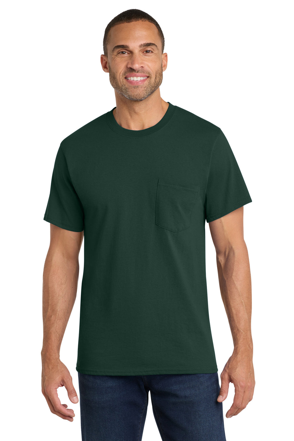 Port & Company Core Cotton Pocket Tee – Dark Green