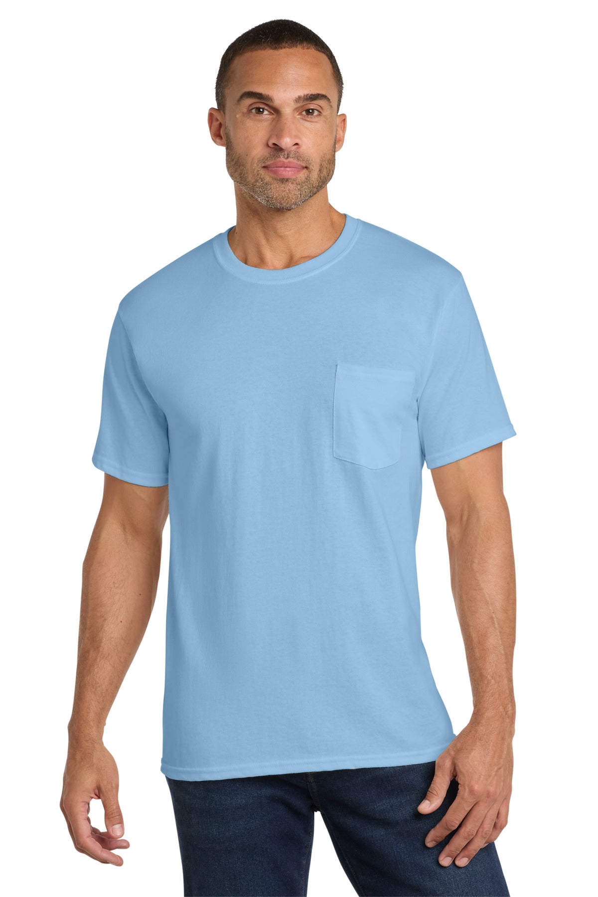 Port & Company Core Cotton Pocket Tee – Light Blue