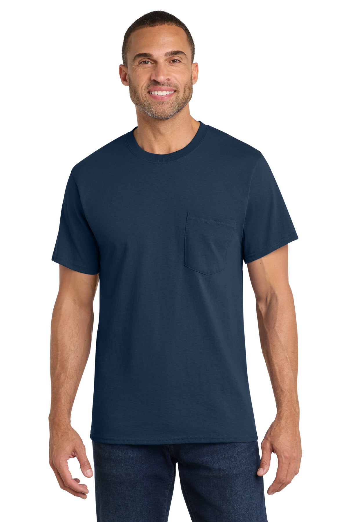 Port & Company Core Cotton Pocket Tee – Navy