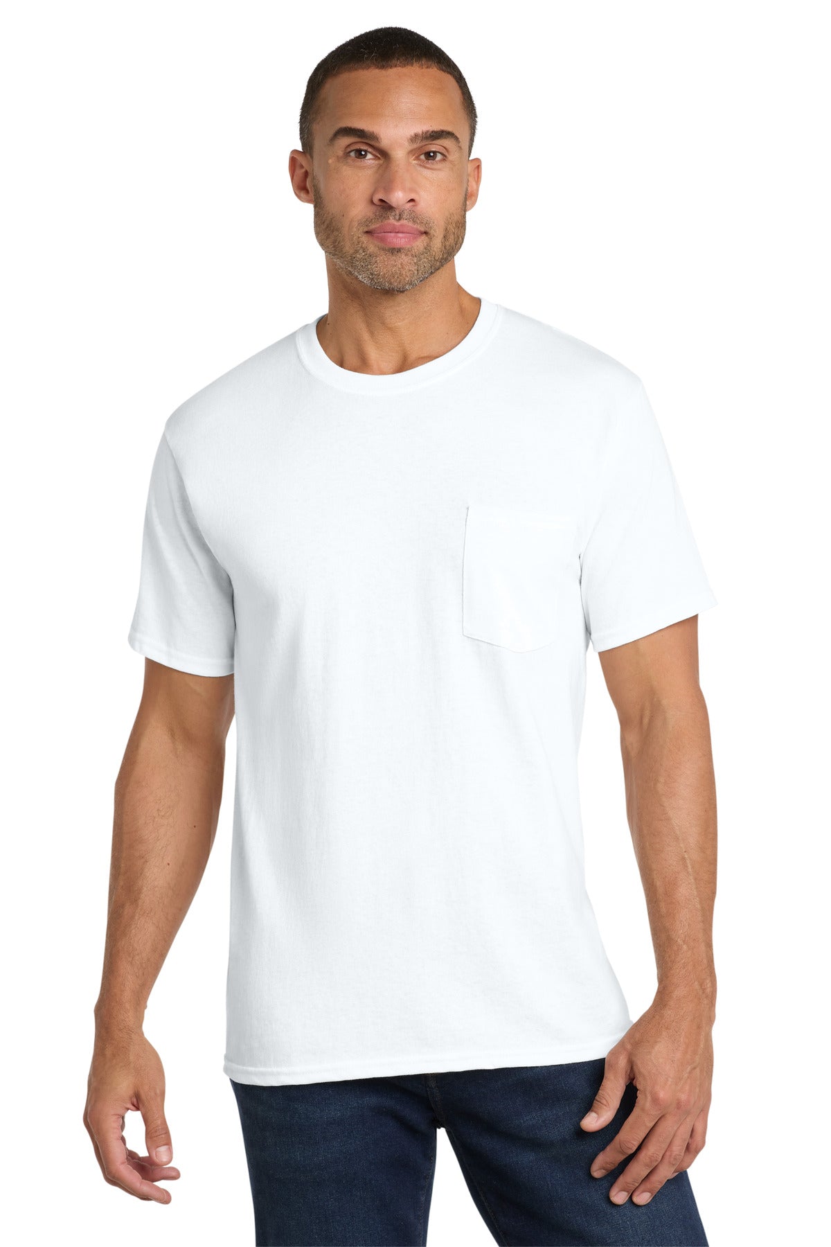 Port & Company Core Cotton Pocket Tee – White