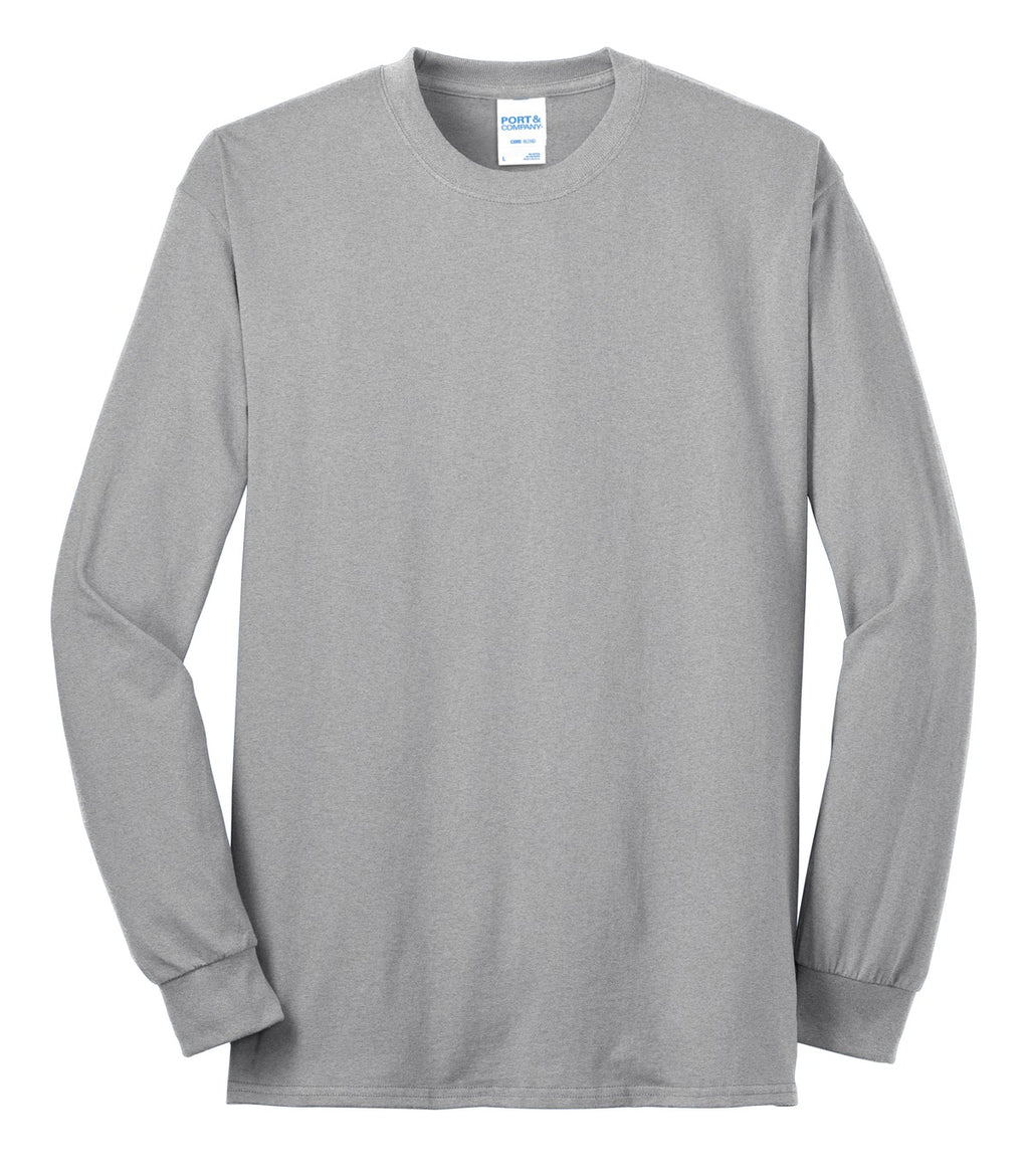 Port & Company Long Sleeve Core Blend Tee – Ash – flat front