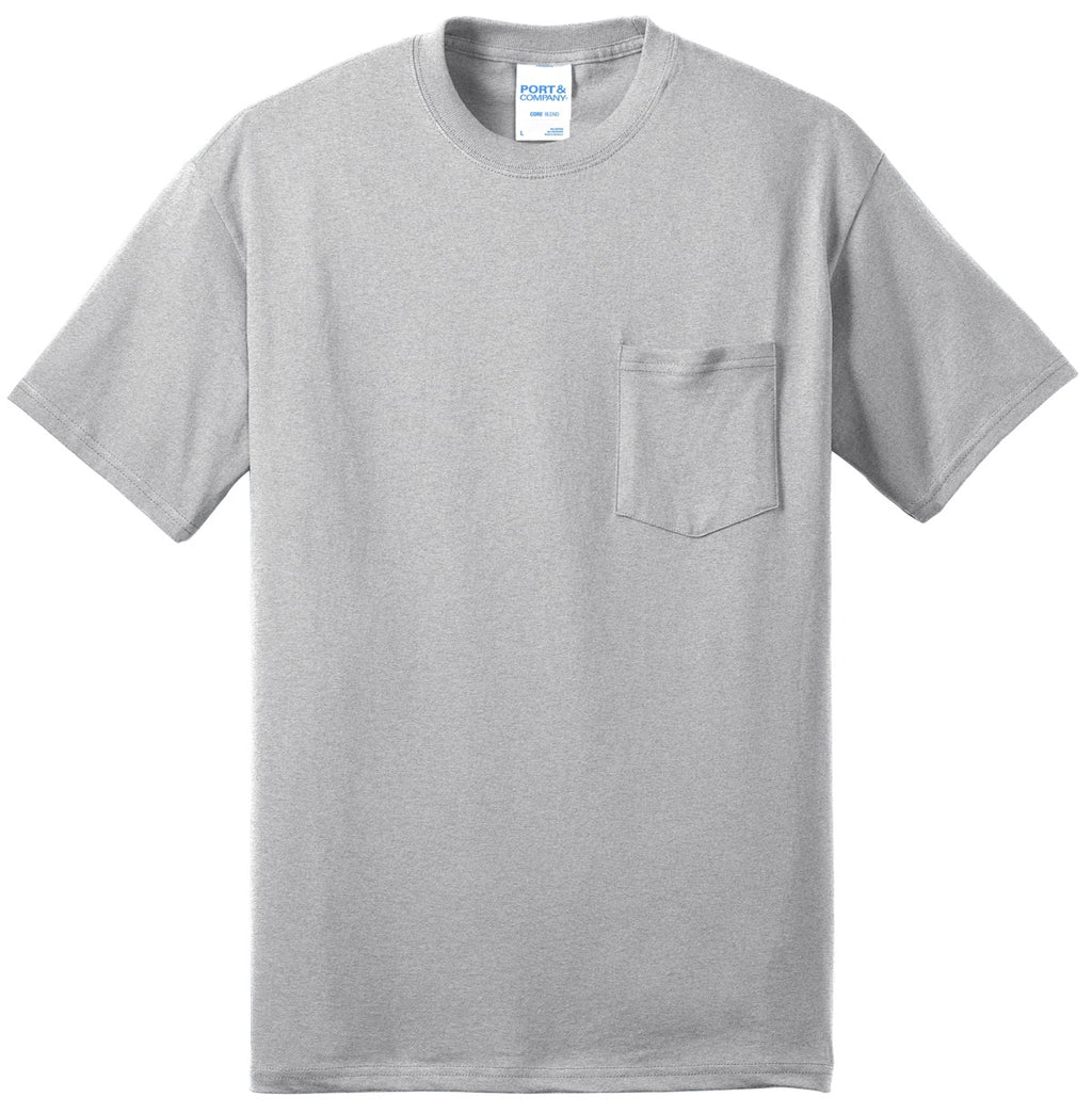 Port & Company Core Blend Pocket Tee – Ash – flat front