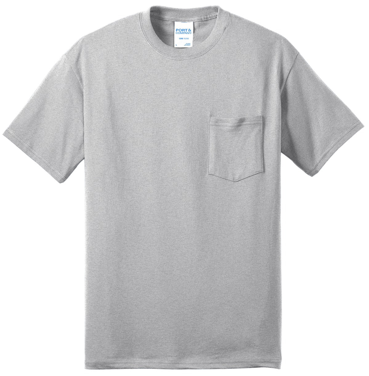 Port & Company Core Blend Pocket Tee – Ash – flat front