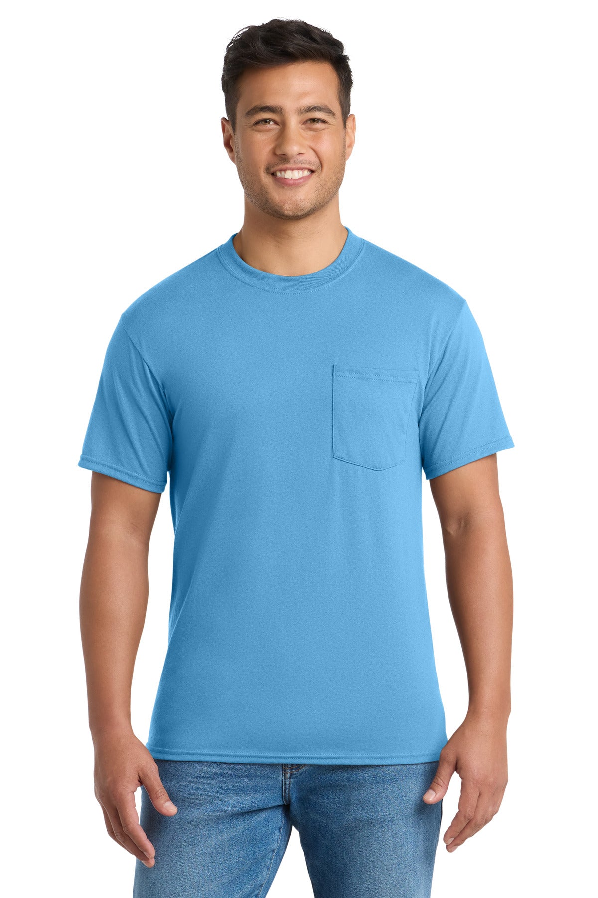 Port & Company Core Blend Pocket Tee – Aquatic Blue
