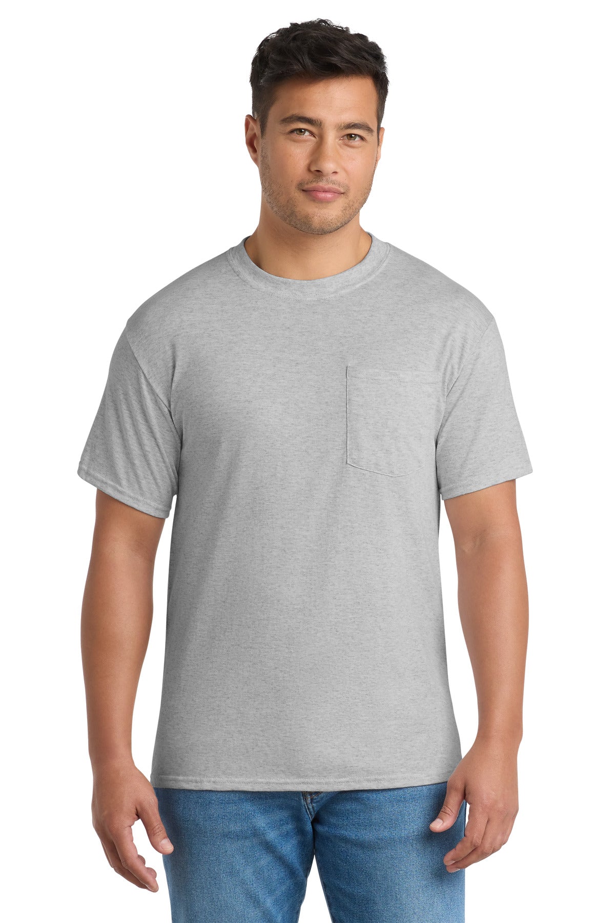 Port & Company Core Blend Pocket Tee – Ash – front
