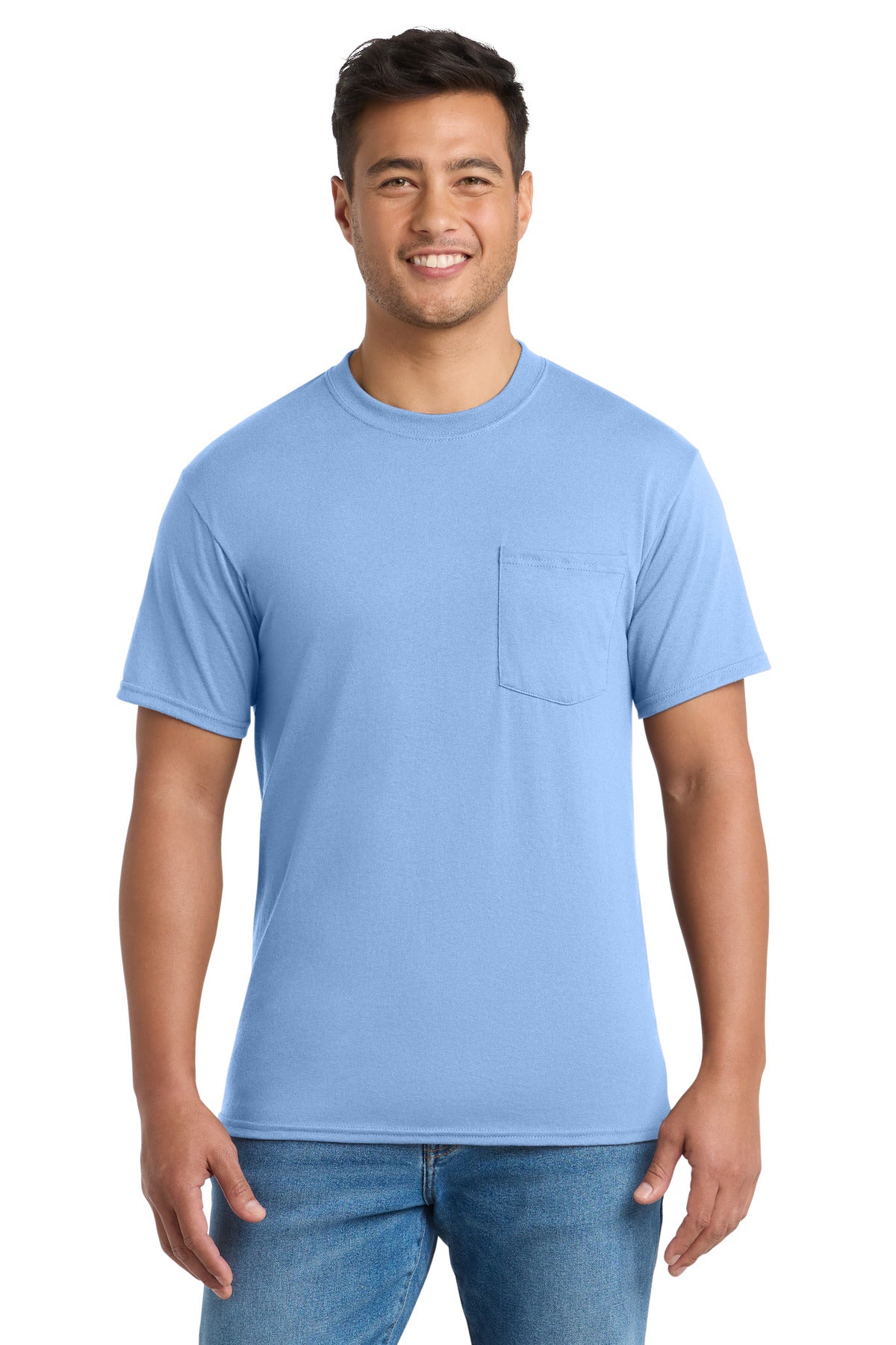 Port & Company Core Blend Pocket Tee – Light Blue