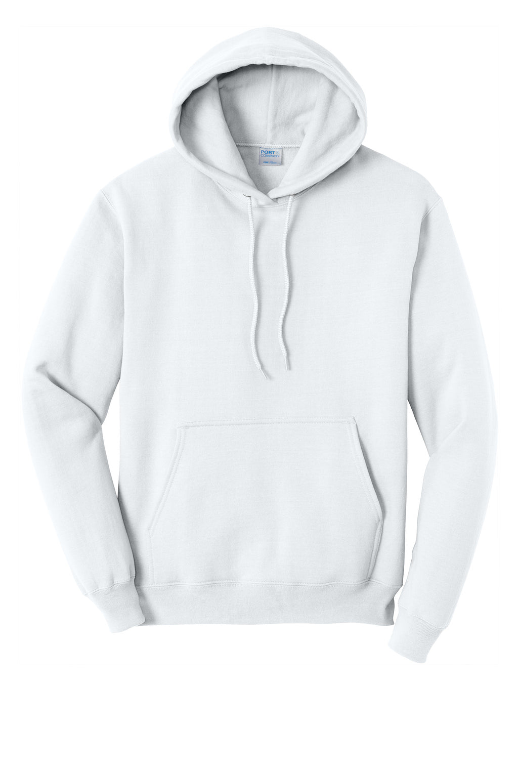 Port & Company Tall Core Fleece Pullover Hooded Sweatshirt – White – flat front