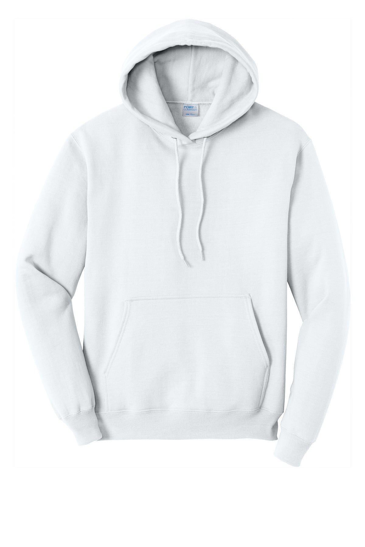 Port & Company Tall Core Fleece Pullover Hooded Sweatshirt – White – flat front
