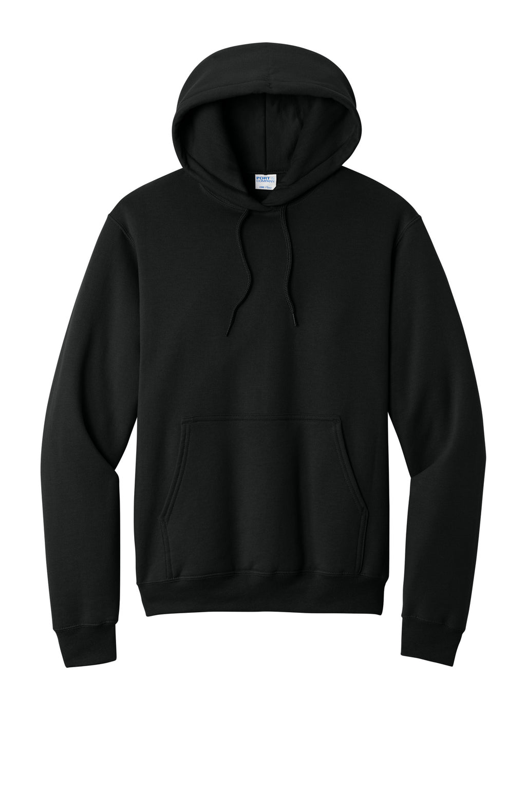 Port & Company Core Fleece Pullover Hooded Sweatshirt – Jet Black – flat front