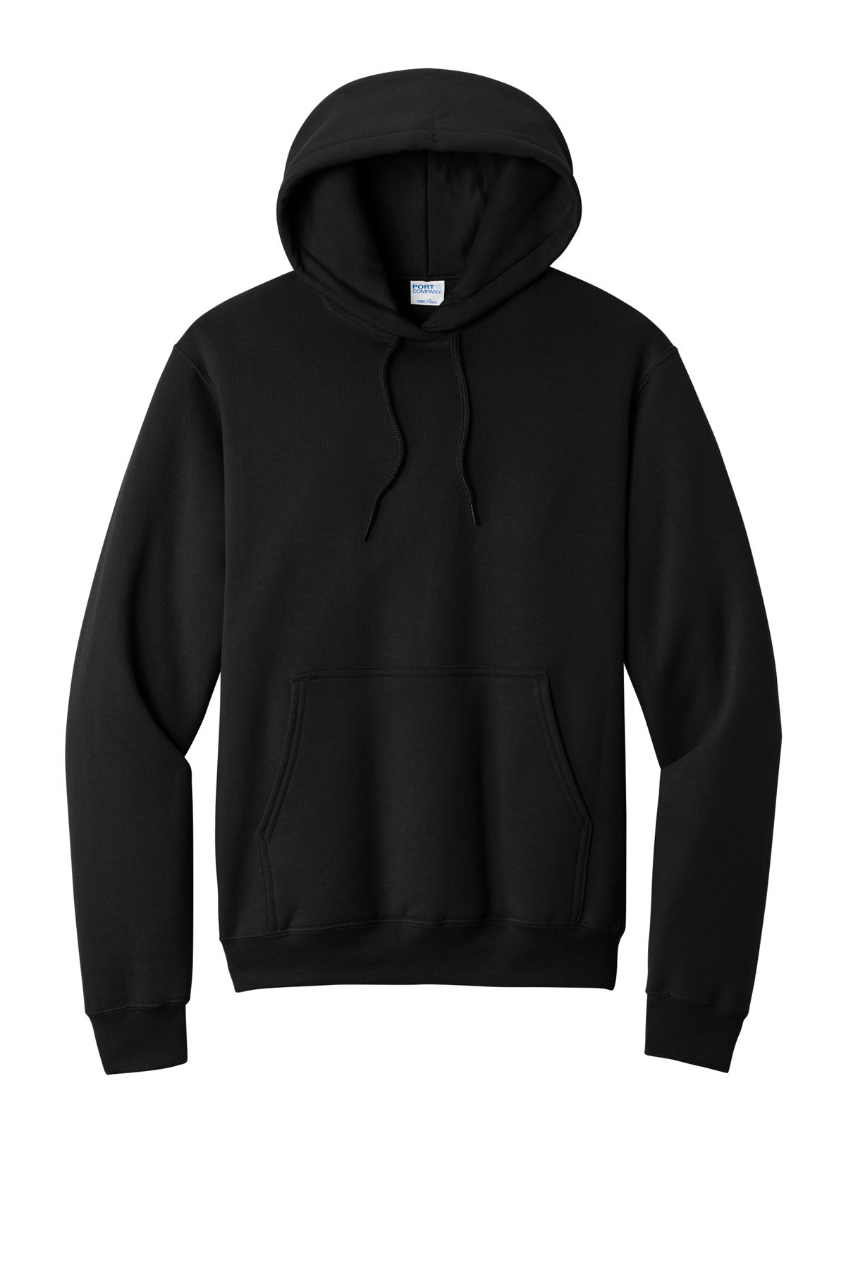 Port & Company Core Fleece Pullover Hooded Sweatshirt – Jet Black – flat front